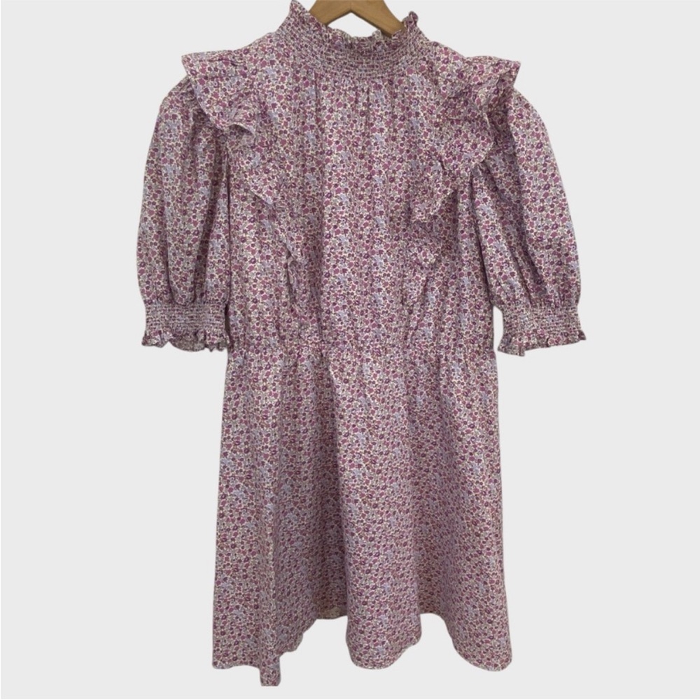 Tuckernuck Hyacinth House Purple Pink Floral Ruffle Trim Dress Size Medium